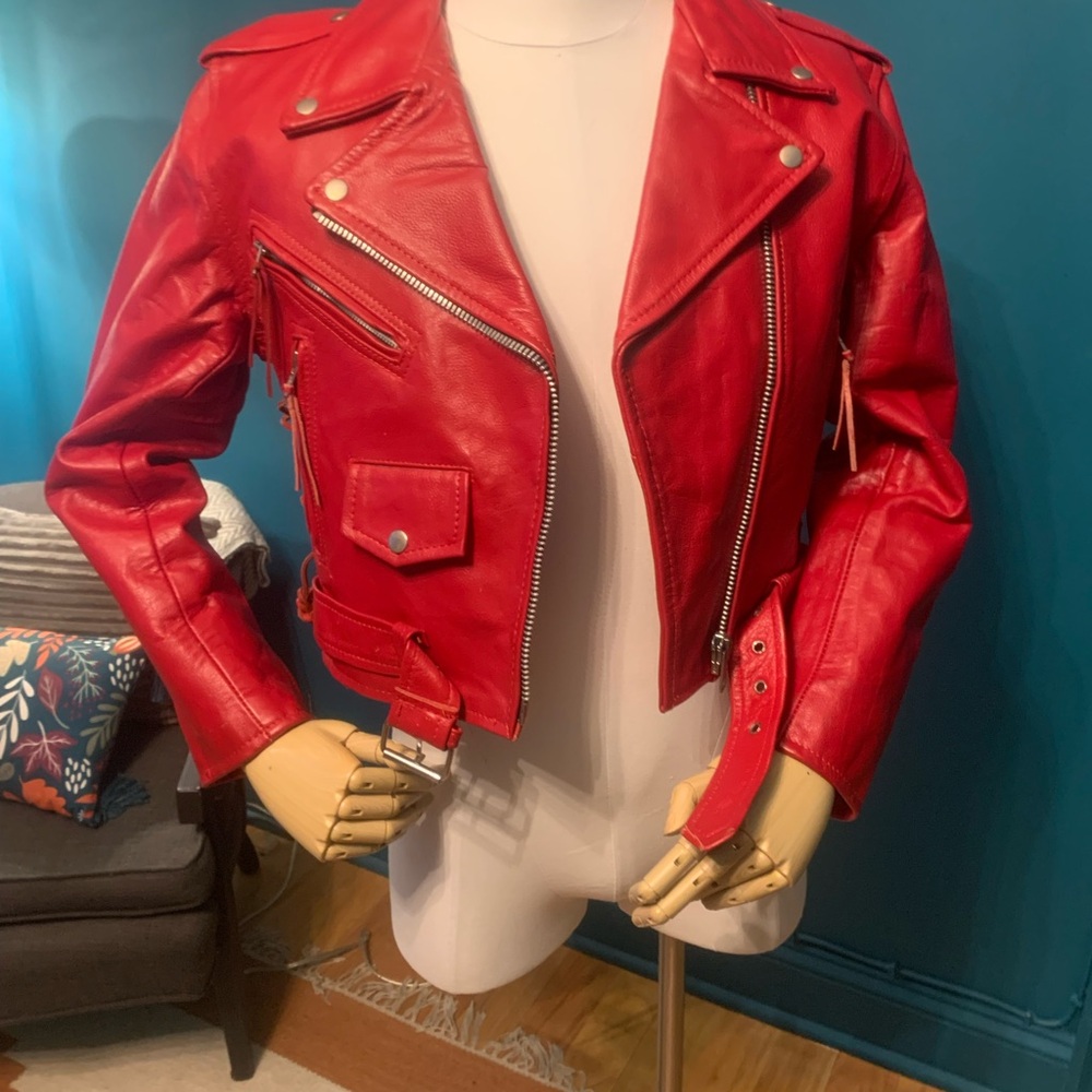 Leather King Red Biker Jacket